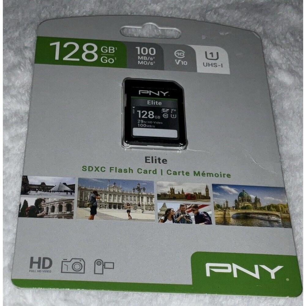 PNY 128 GB 100 MB/s,V10, UHS-I Elite SDXC Flash Card Full HD Video NEW SEALED